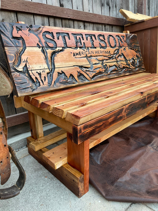 Custom Redwood Carved Bench