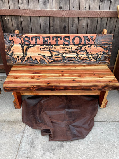 Custom Redwood Carved Bench