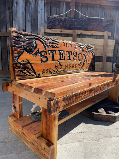 Custom Redwood Carved Bench