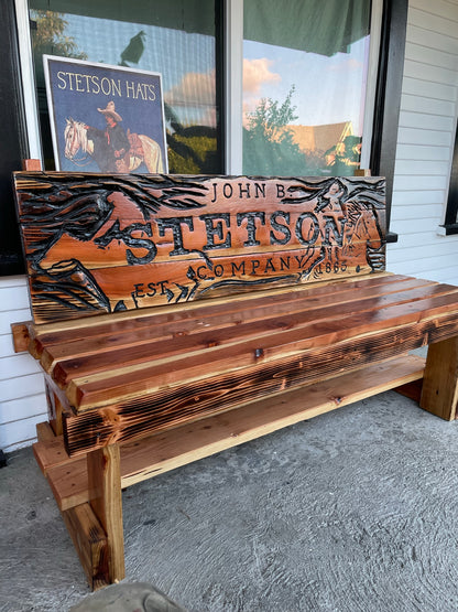 Custom Redwood Carved Bench