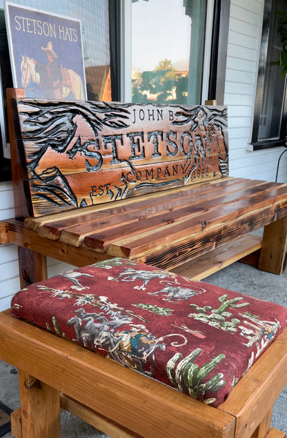 Custom Redwood Carved Bench
