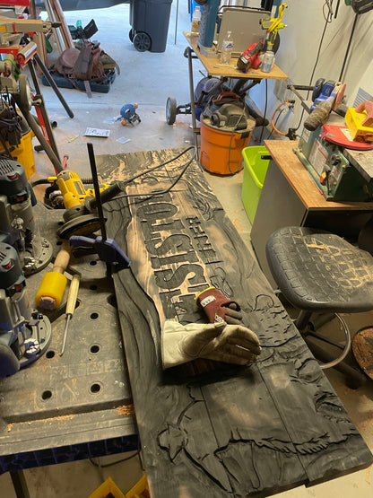 Custom Redwood Carved Bench